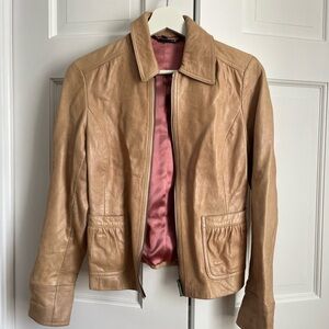 Ann Taylor Camel Leather Jacket Y2K Fully Lined